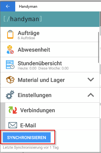 Synchronise in Handyman Mobile