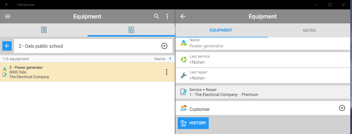 Equipment menu
