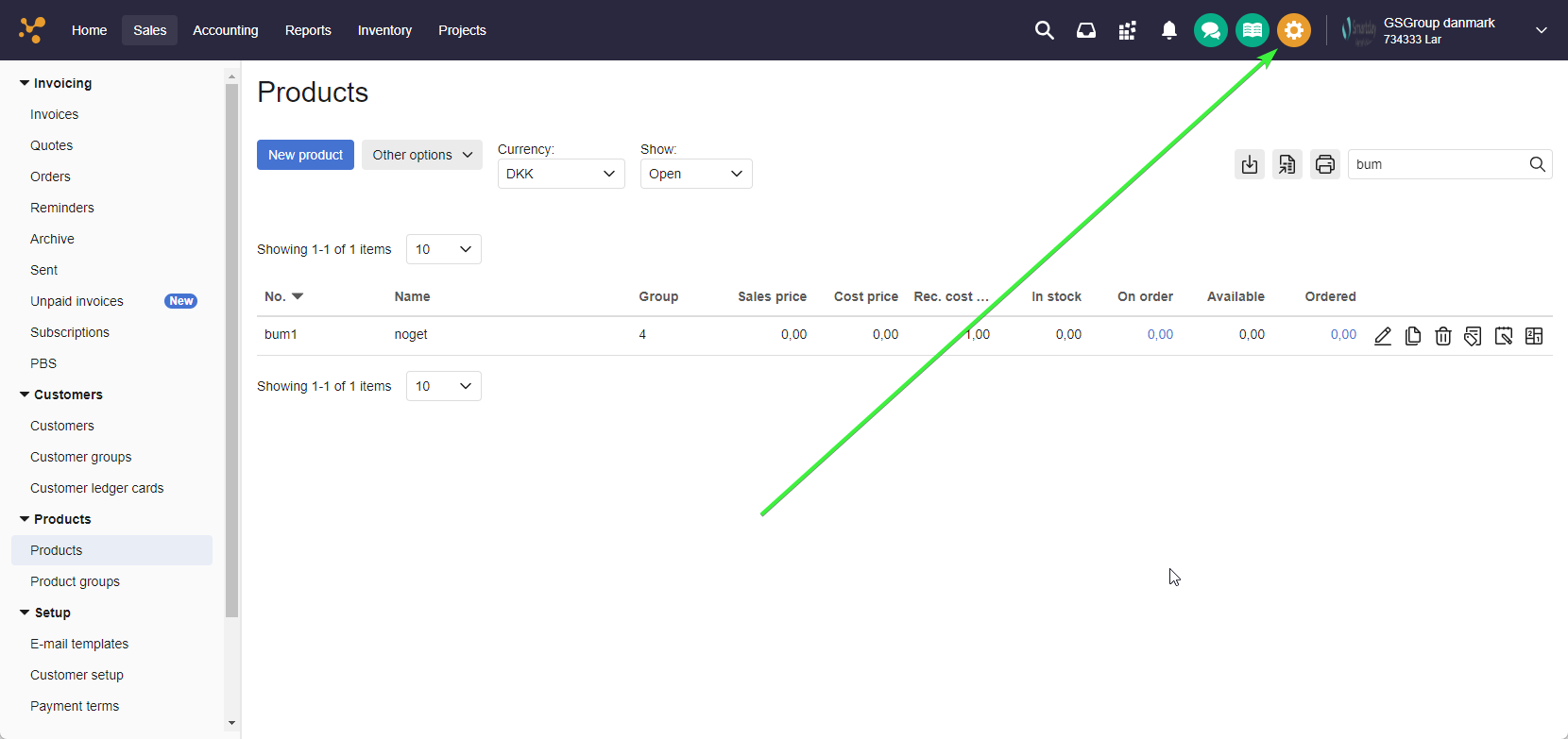 e-conomic innstillinger — eksporter data