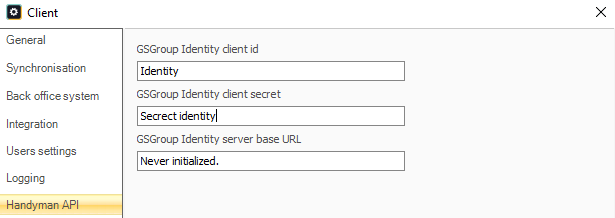 Password for client synchronisation