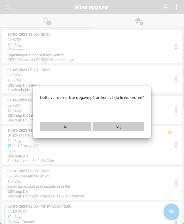 Confirmation — tap Yes to finish order