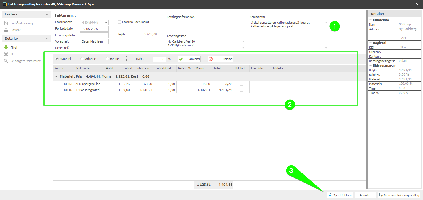 Step 2 — Hours and costs tab