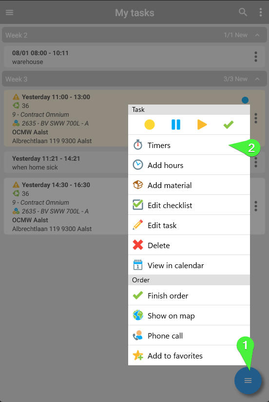 Timer-Option im Auftragsmenü