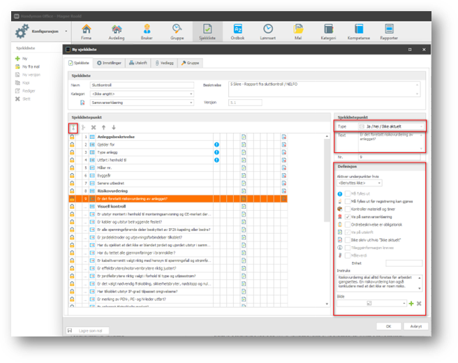 New checklist dialog