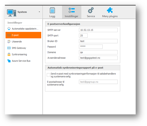 Email server settings