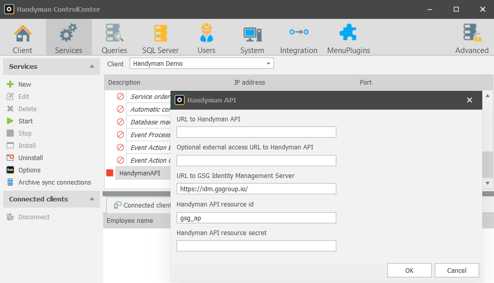 Handyman API service configuration