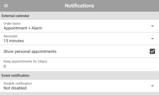 Benachrichtigungseinstellungen in Handyman Mobile