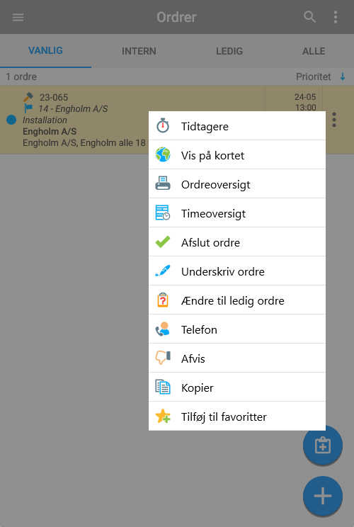 Auftragsfilter und Schnellaktionen
