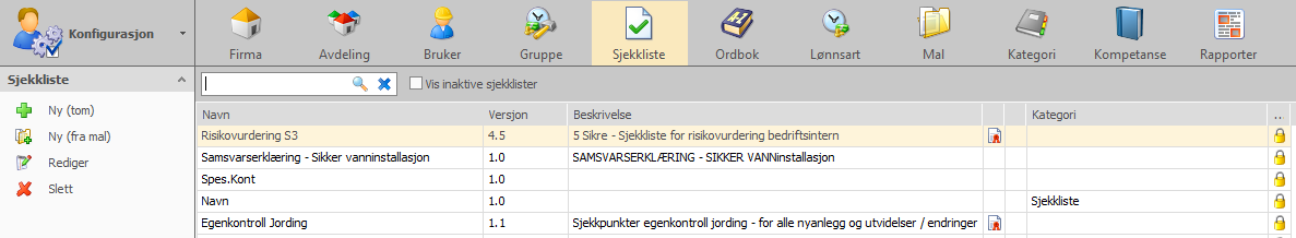 Knappen Ny från mall i checklistkonfigurationen